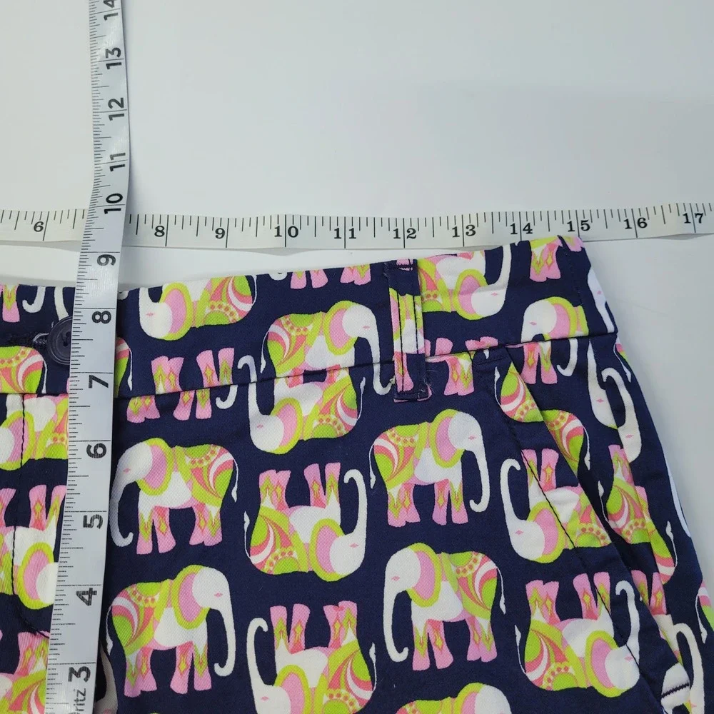 Crown & Ivy Shorts Womens 2 Navy Blue‎ Pink Green Elephant Print Cotton Spandex